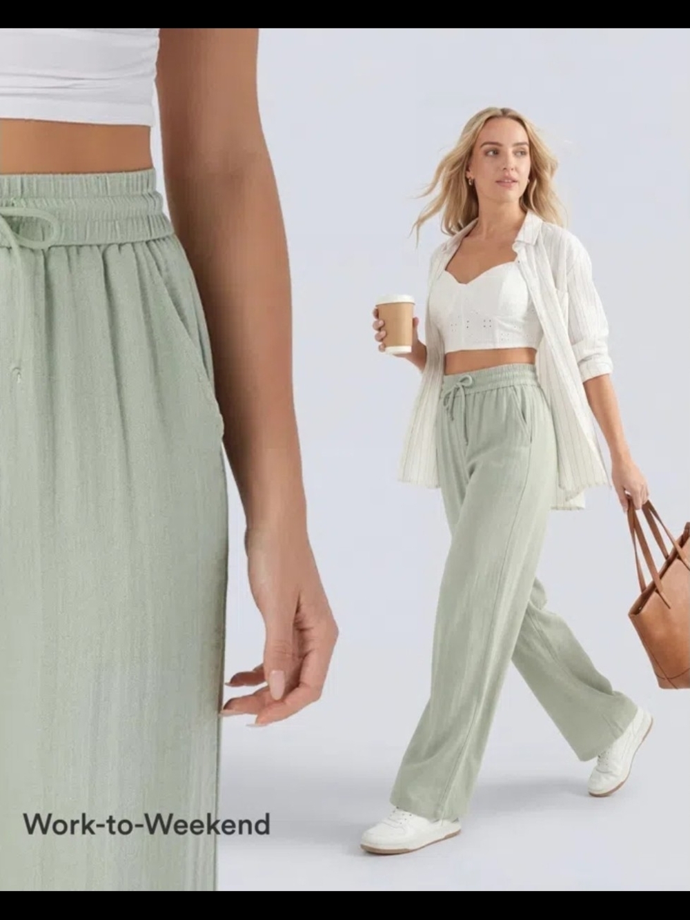 Halara Sage Green Active Wide Leg Pants Size XL Tall